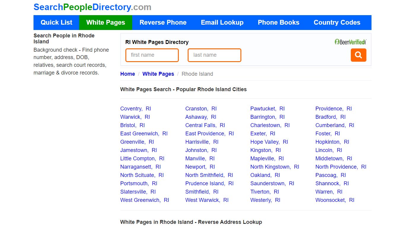 White Pages in Rhode Island, Find a Person, Local Directory